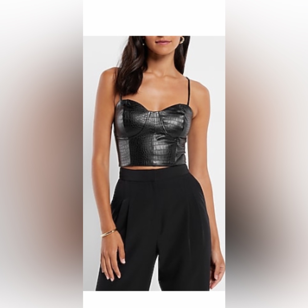 COPY - Black faux leather croc embossed corset top
